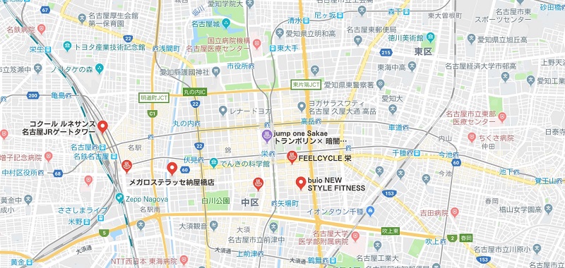 名古屋の暗闇フィットネス、マップ検索結果