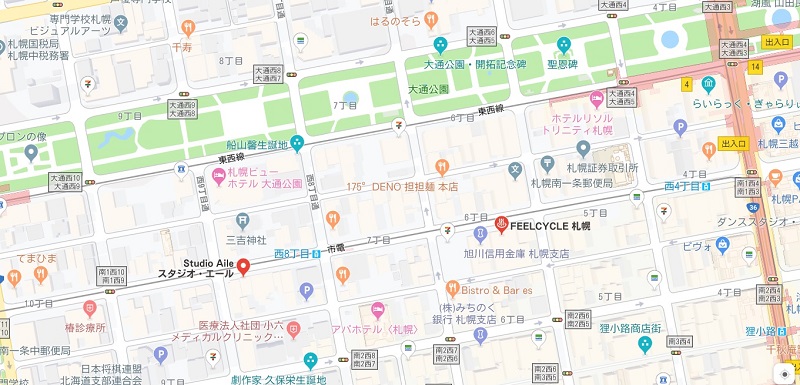 札幌の暗闇フィットネス、マップ検索結果