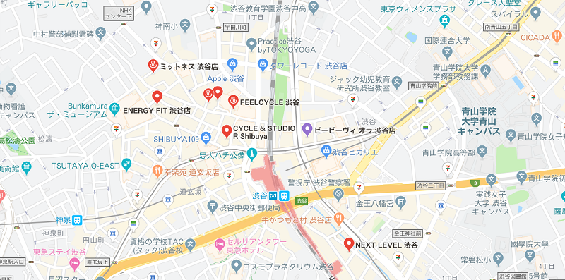 渋谷の暗闇フィットネスマップ検索
