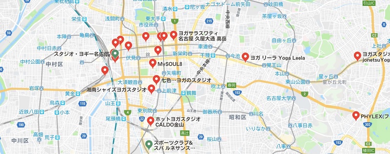 名古屋のヨガスタジオマップ