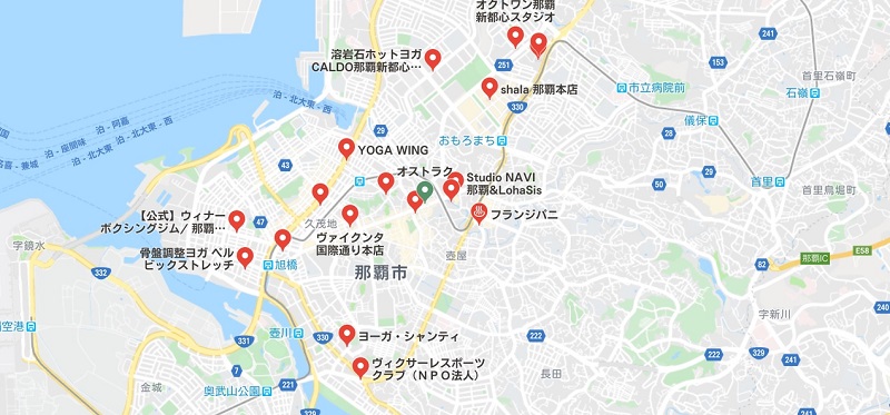 沖縄のヨガスタジオ、地図検索結果